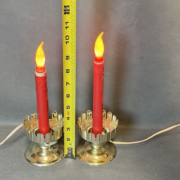 Vntg 2 Electric Christmas Candle Hurricane Lamps Tapered-Works-Tested-No Glass - Picture 3 of 12